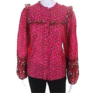 Joie Pink Floral Ruffles Peasant Cotton Blouse NWT